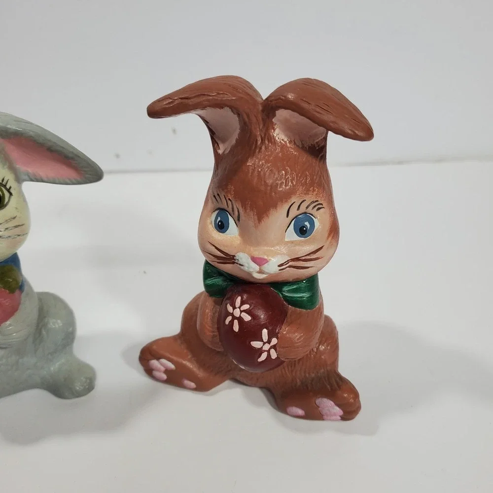 Set Of 2 Painted Bunny Figures Gray And Brown